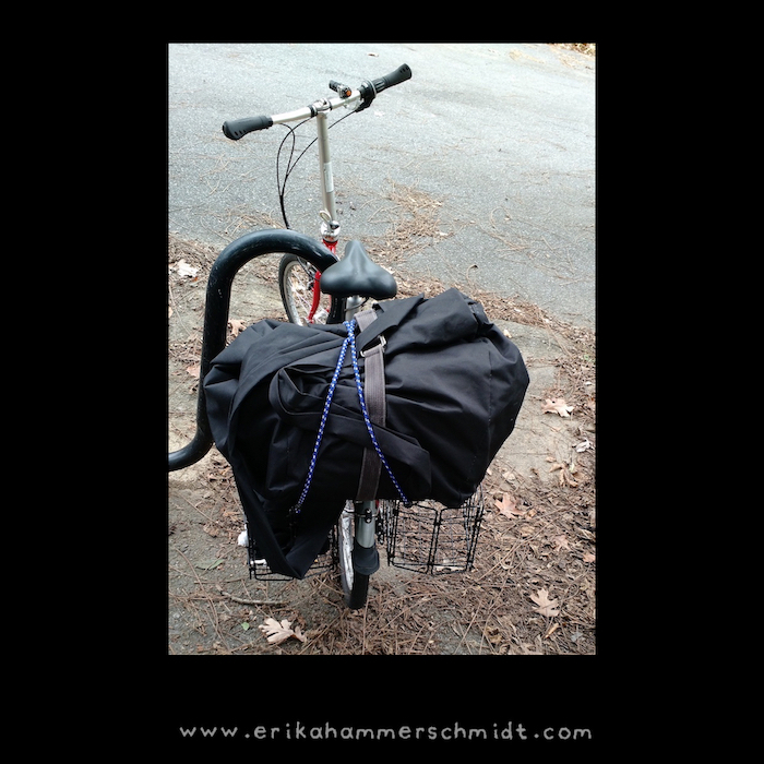 my bike with my work bag on the back 