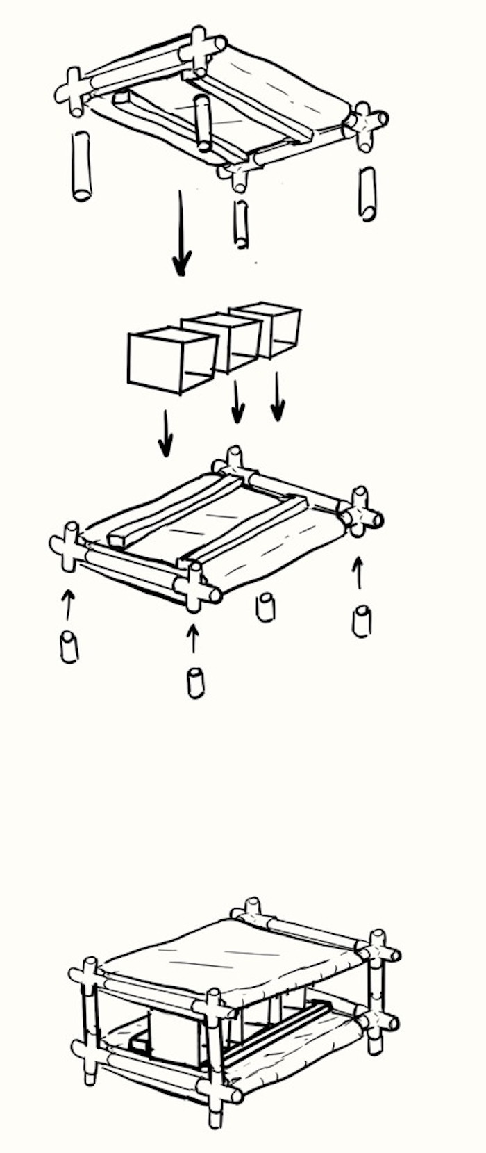 Drawing of the aforementioned pieces being assembled as described